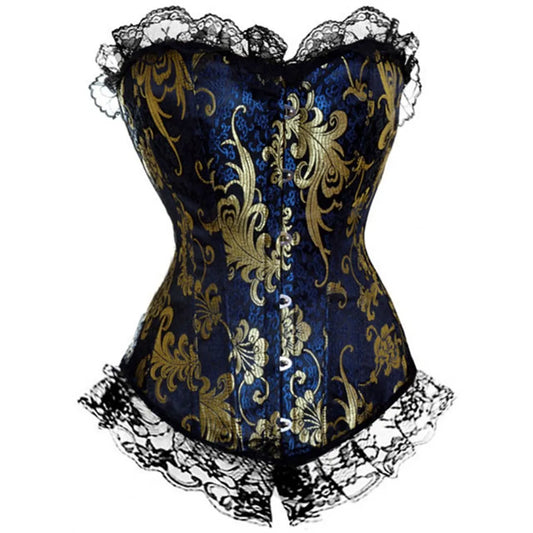 Lace Up ruffle Trim Satin Burlesque Corset