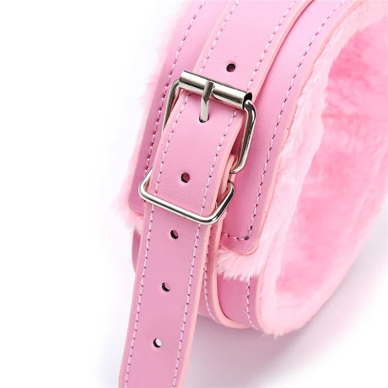 Sexy Pink Leather Chain Collar with Leash
