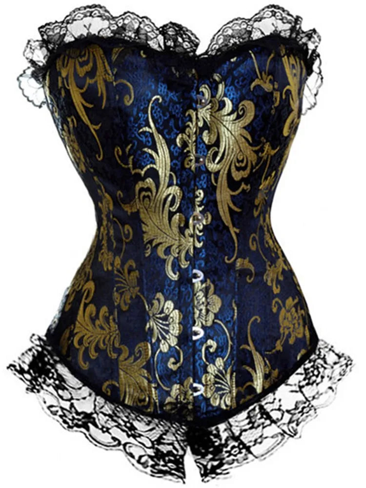 Lace Up ruffle Trim Satin Burlesque Corset