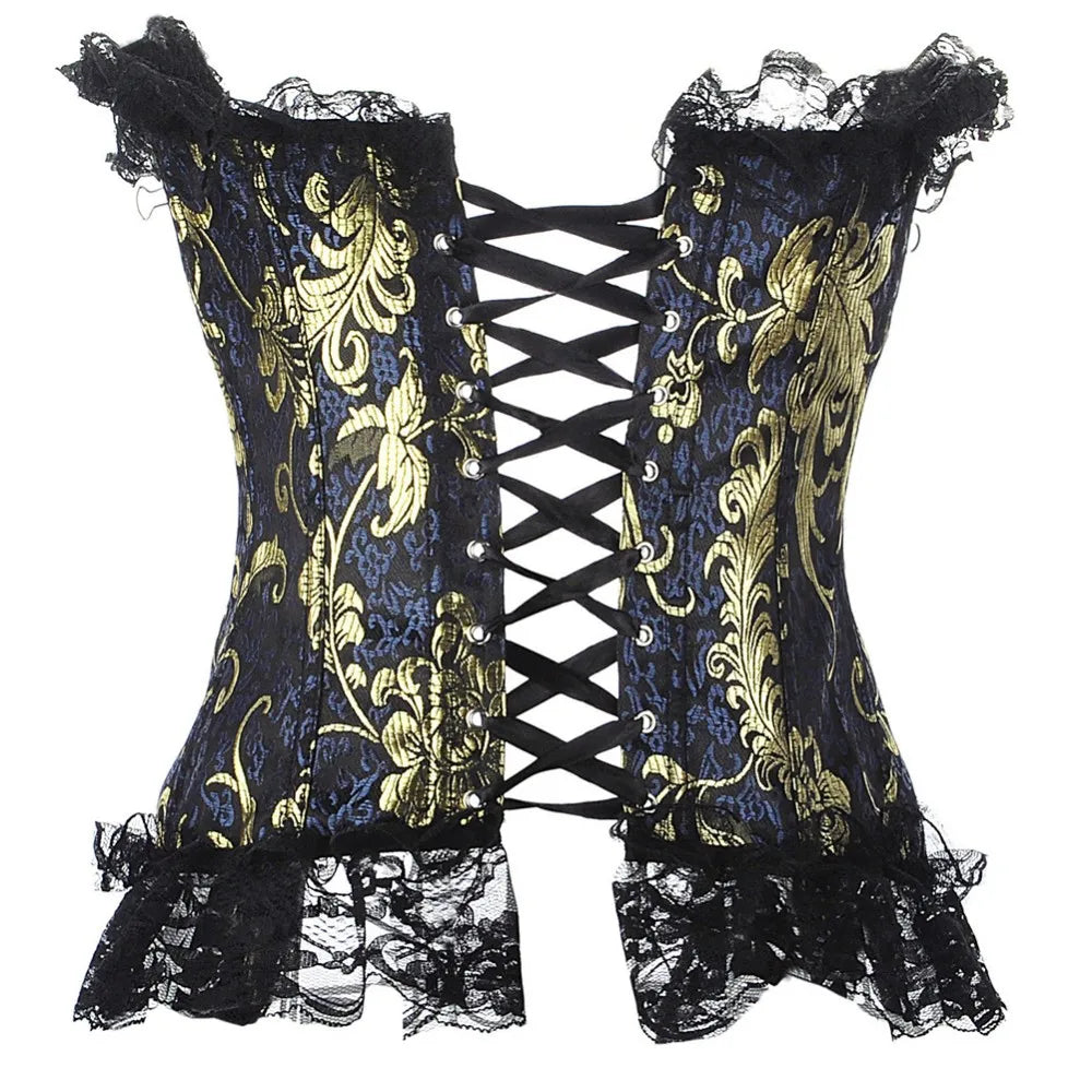 Lace Up ruffle Trim Satin Burlesque Corset