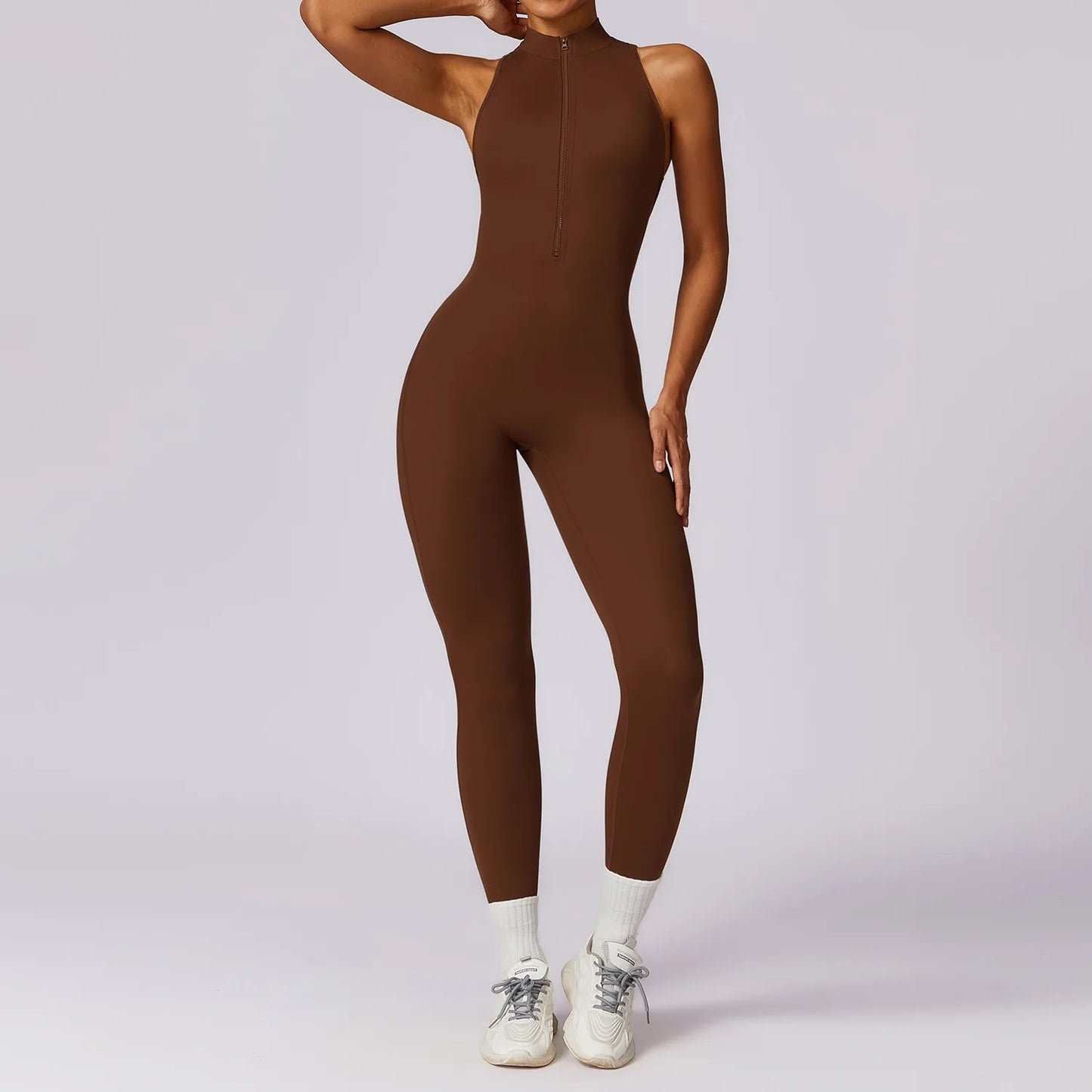 Cats Scan Zipper Yoga Jumpsuit