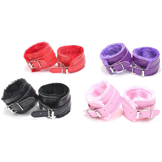 Handcuffs Sexy Metal Adjustable Leather Plush Restraints