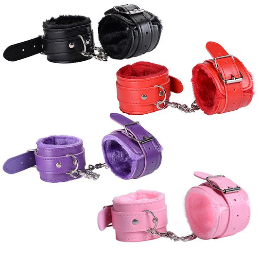 Handcuffs Sexy Metal Adjustable Leather Plush Restraints