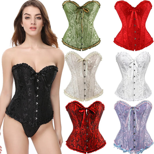 Vintage Floral Satin Lace Corsets