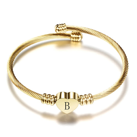 Stainless Steel Heart Bracelet With Alphabet Letter