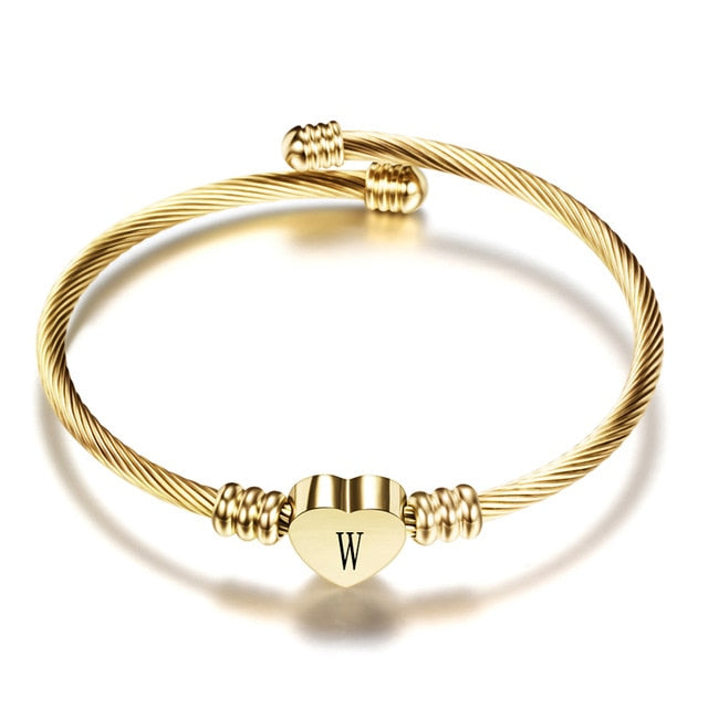 Stainless Steel Heart Bracelet With Alphabet Letter