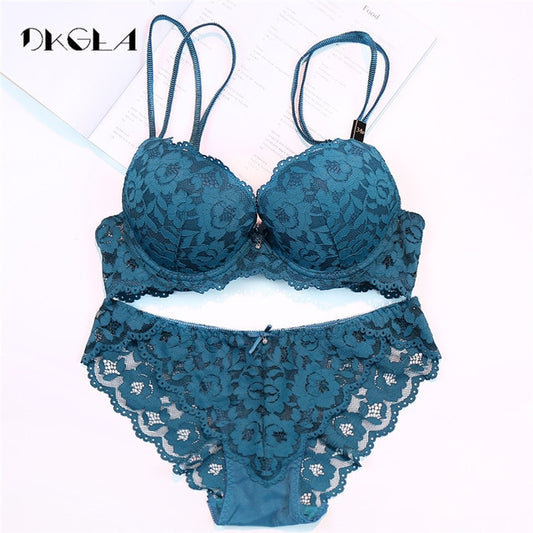 Hot Sexy Lace Deep V  Embroidery Flowers Lingerie bra set A B C Cup