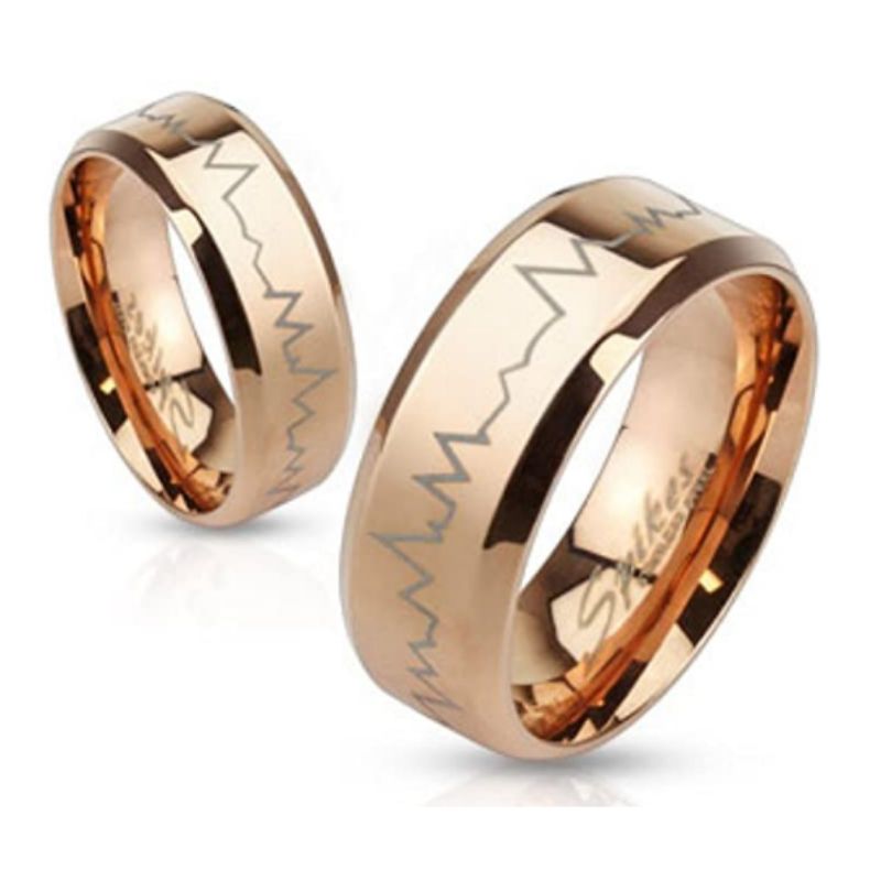 Heartbeat Laser Etched Stainless Steel Rose Gold IP Band Ring