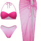3pc Ultra Sexy Hot Pink Swimwear w/ Wrinkled coverup Skirt