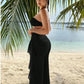 Bikini And Cover Up Set Criss Cross Halter With Ruffle Pants