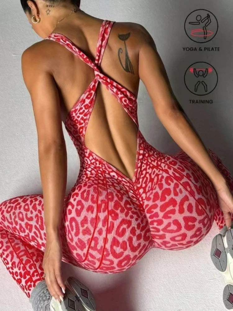 Sexy Leopard Print Sports Jumpsuit Activewear
