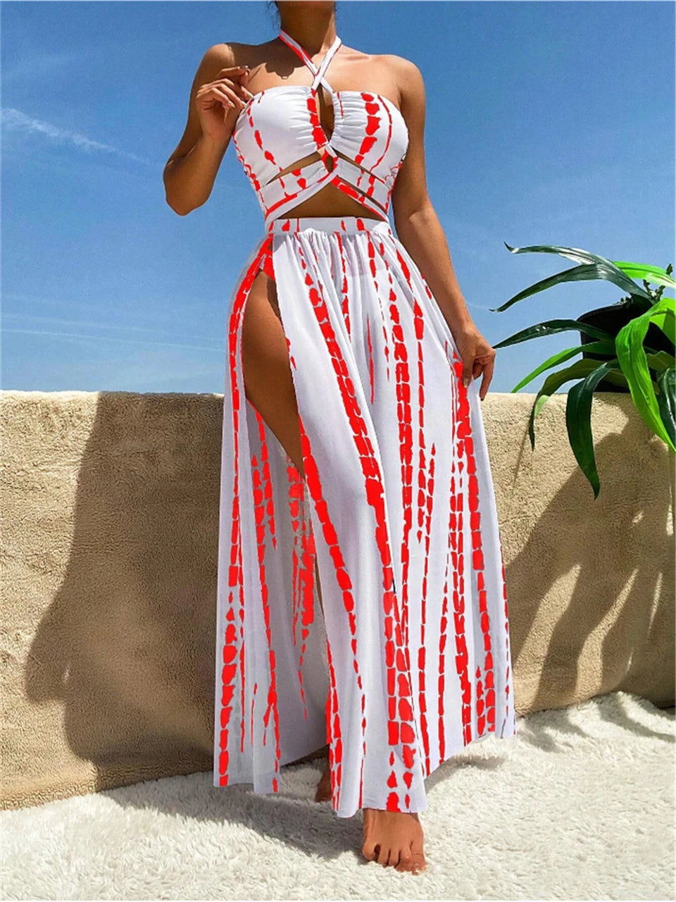 2026 Ultra Stylish 3pc Tie Dye Cross Swimsuit & Cover Up