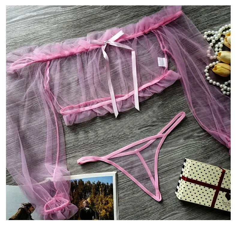 Sexy Transparent Babydoll Set Nightwear (Off Shoulder Top)