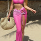 3pc Ultra Sexy Hot Pink Swimwear w/ Wrinkled coverup Skirt