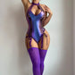 Gradient Color PU Leather Bodysuit Lace Up Erotic Intimate Outfits