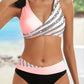 2026 New V Neck Stripe Print Bikini Swimsuit