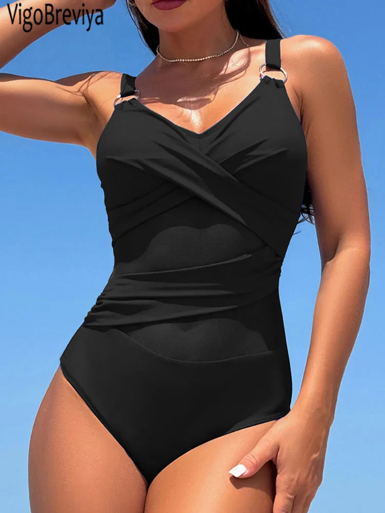 Sheer Solid Strap Monokini Summer Beachwear
