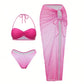3pc Ultra Sexy Hot Pink Swimwear w/ Wrinkled coverup Skirt