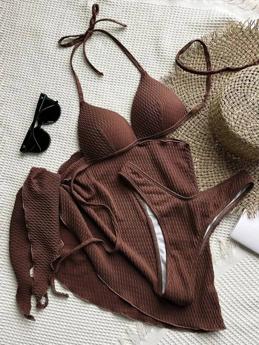 3-pc Bikini Set w/Skirt Wrinkled