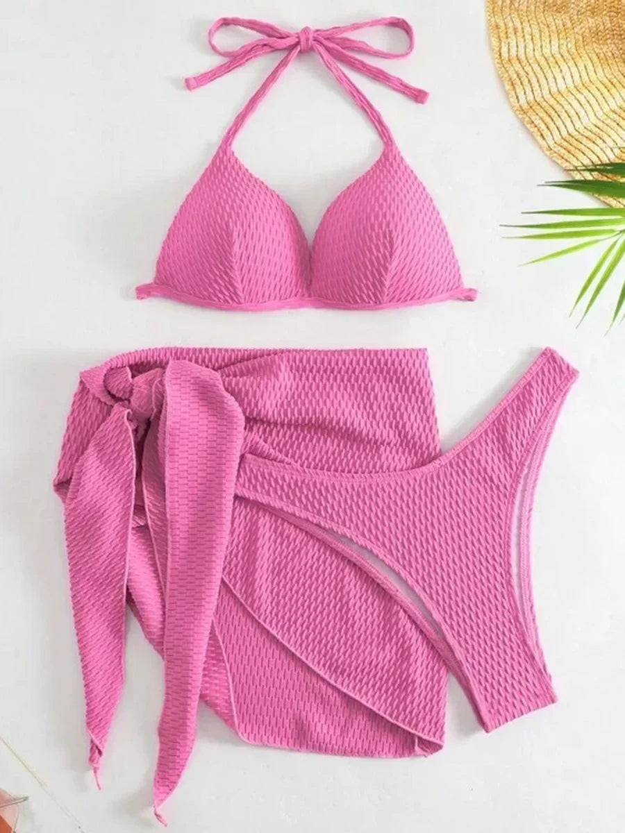 3-pc Bikini Set w/Skirt Wrinkled