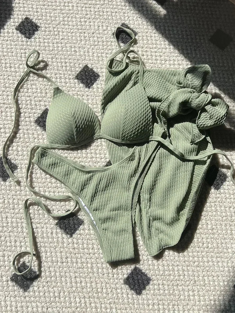 3-pc Bikini Set w/Skirt Wrinkled
