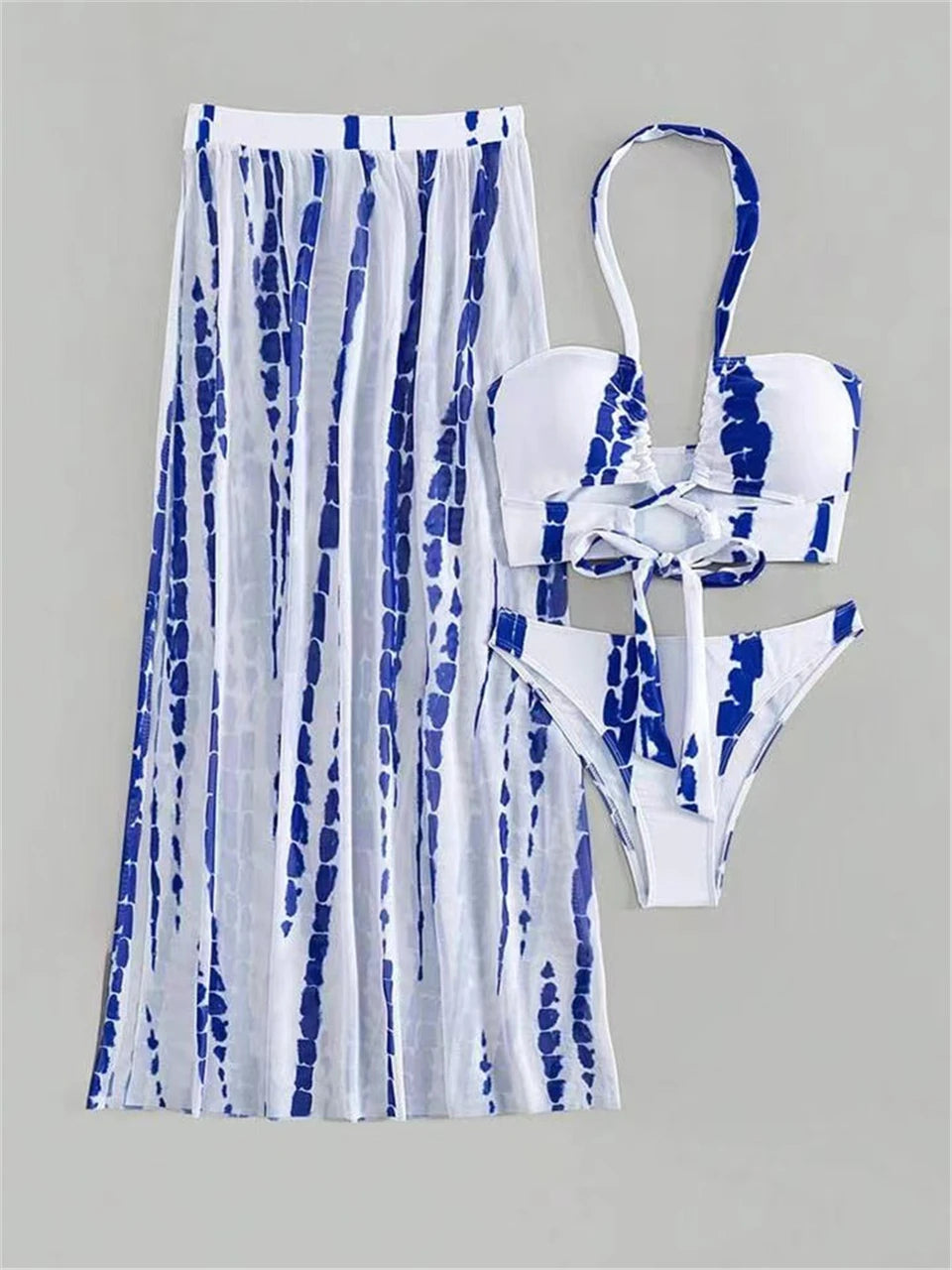 2026 Ultra Stylish 3pc Tie Dye Cross Swimsuit & Cover Up