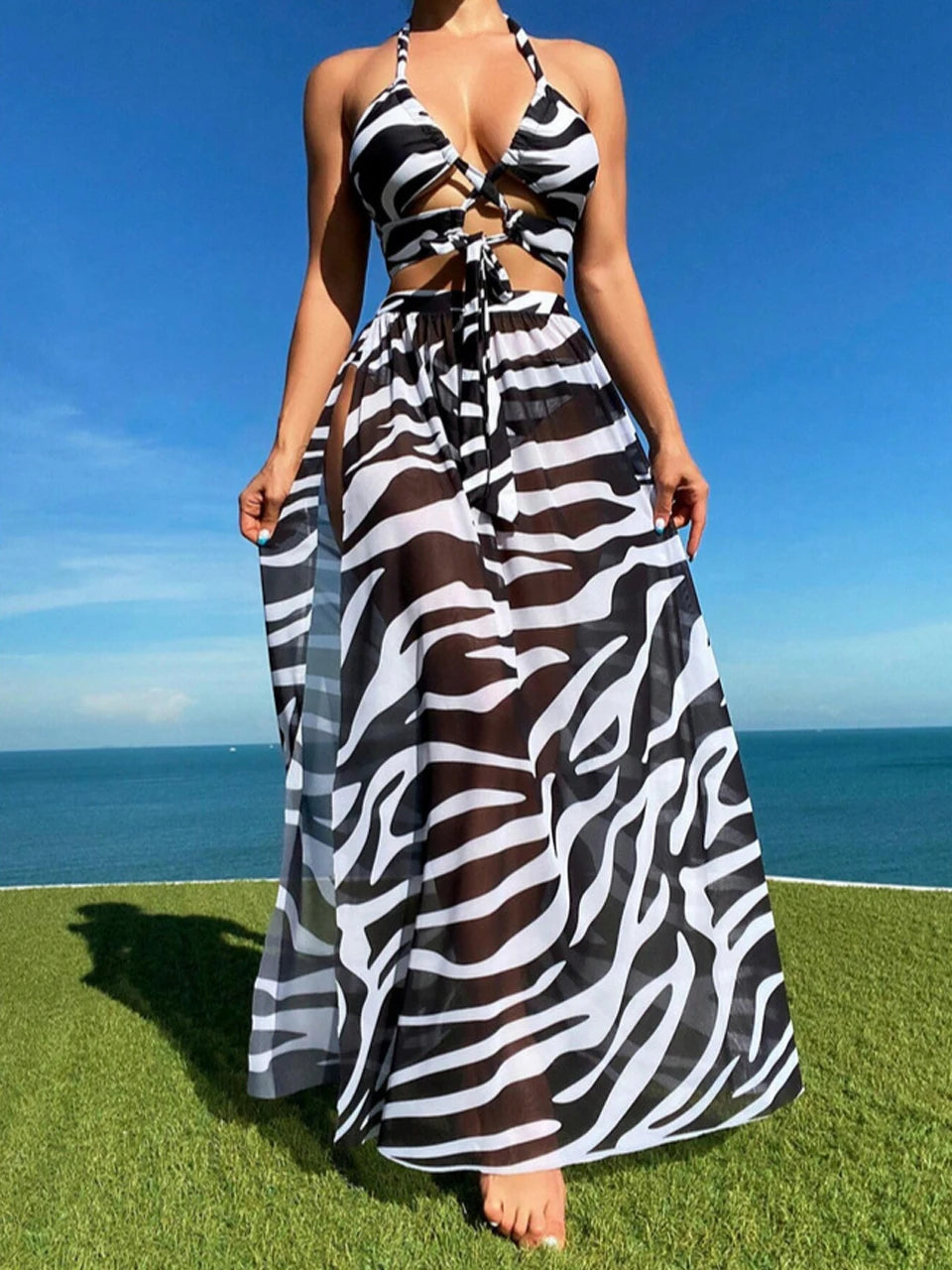 2026 Ultra Stylish 3pc Tie Dye Cross Swimsuit & Cover Up