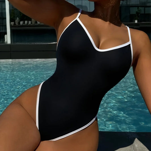 1pc Black Cross String Pearl Backless Monokini 2026