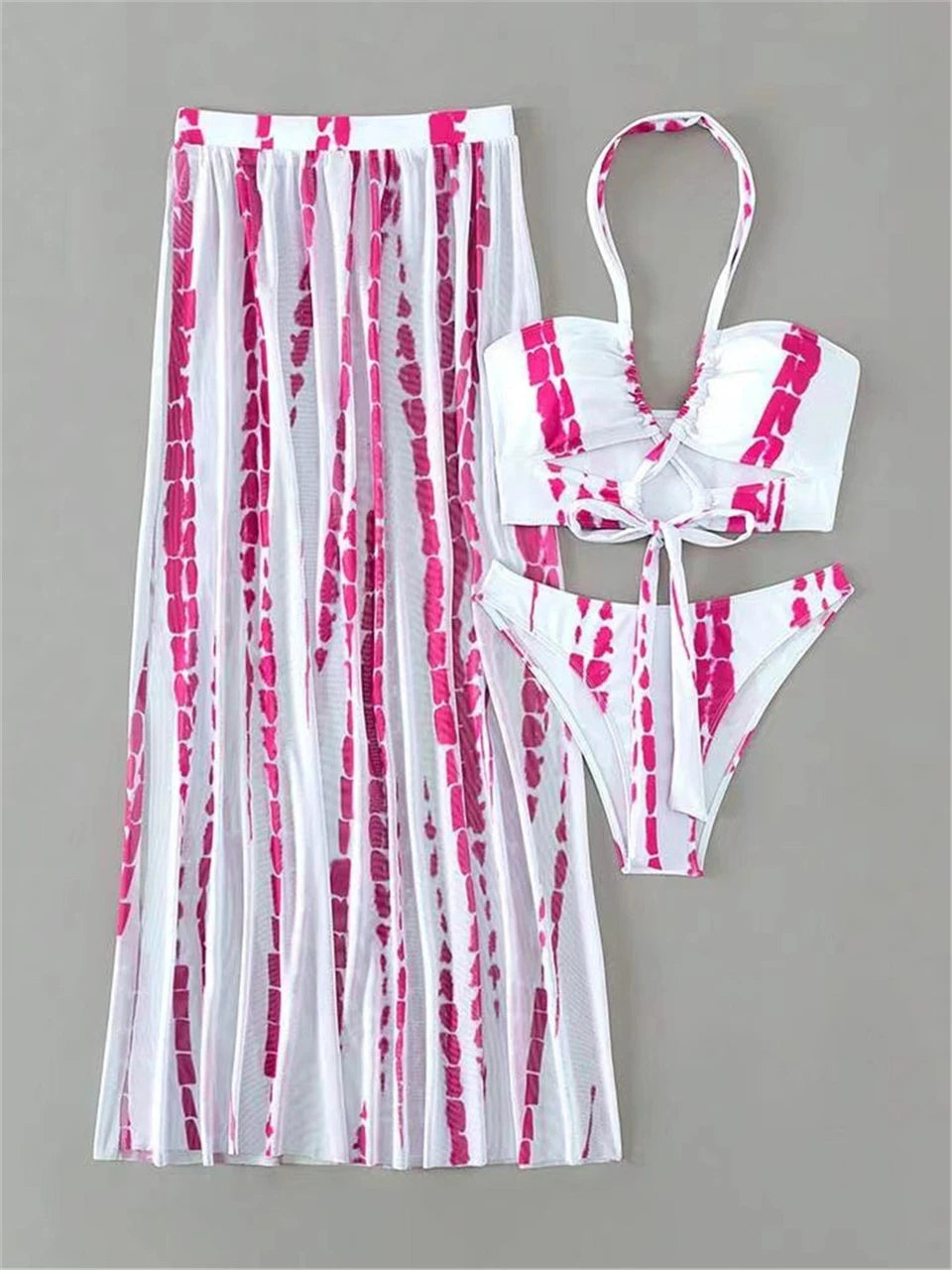 2026 Ultra Stylish 3pc Tie Dye Cross Swimsuit & Cover Up