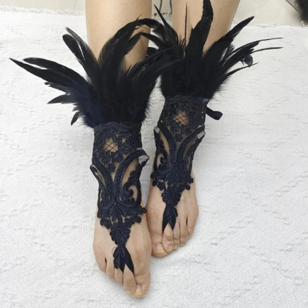 Cat Scan Fashion Lace Feather Gloves
