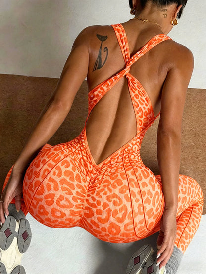 Sexy Leopard Print Sports Jumpsuit Activewear