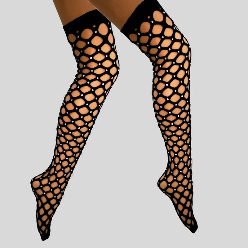 Sexy Crystal Glitter Thigh High Stockings & Rhinestone Fishnet Pantyhose