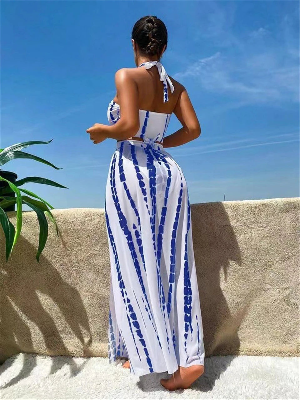 2026 Ultra Stylish 3pc Tie Dye Cross Swimsuit & Cover Up