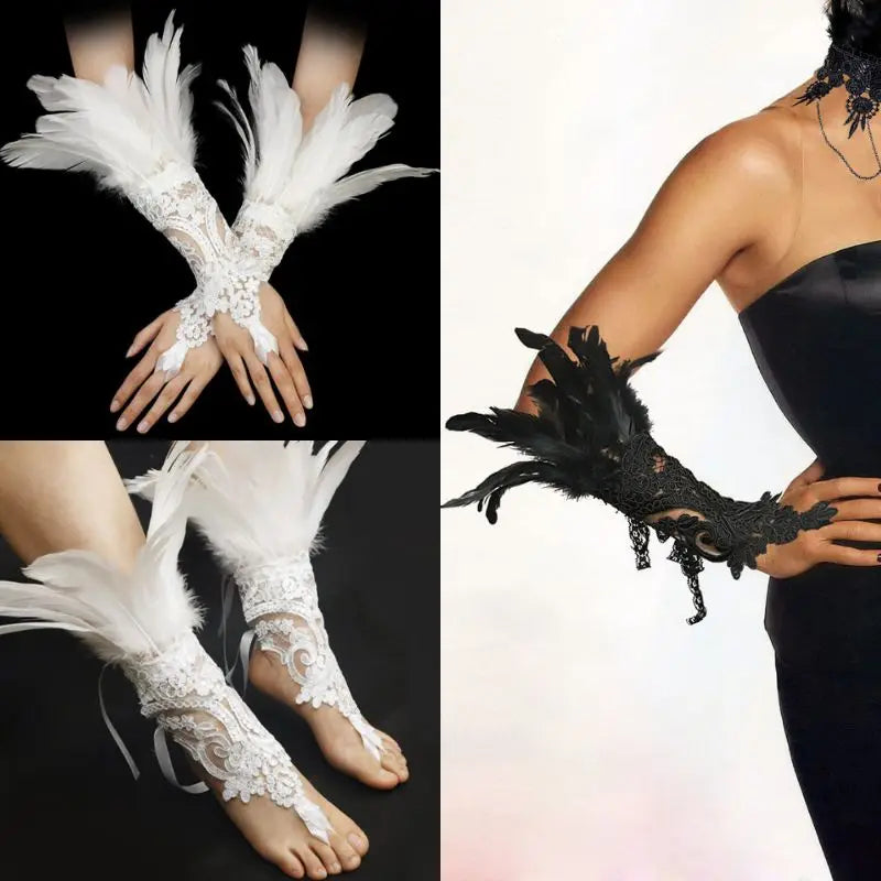 Cat Scan Fashion Lace Feather Gloves