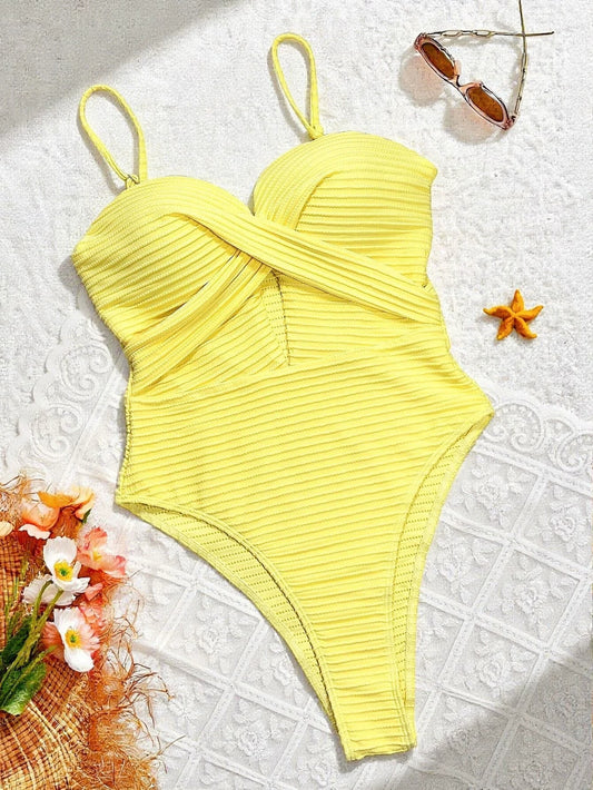 Chic Yellow Hollow Out Backless Monokini 2026