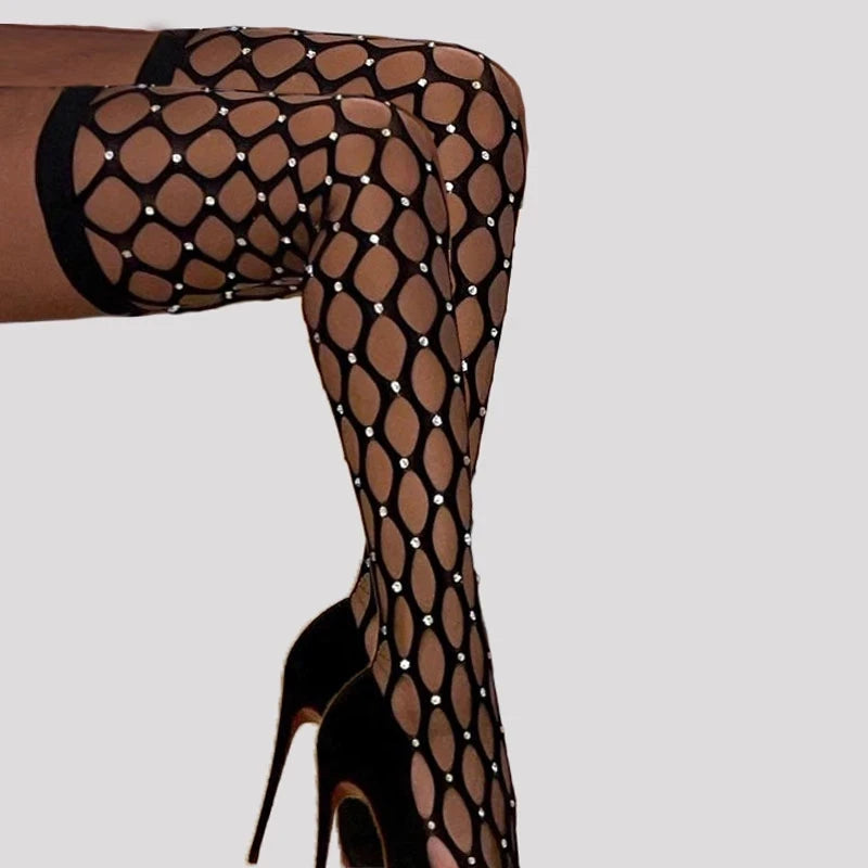 Sexy Crystal Glitter Thigh High Stockings & Rhinestone Fishnet Pantyhose