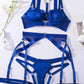 Erotic Retro Stoic Royal Blue Sexy 3pc Strap Lingerie w Garter belt...