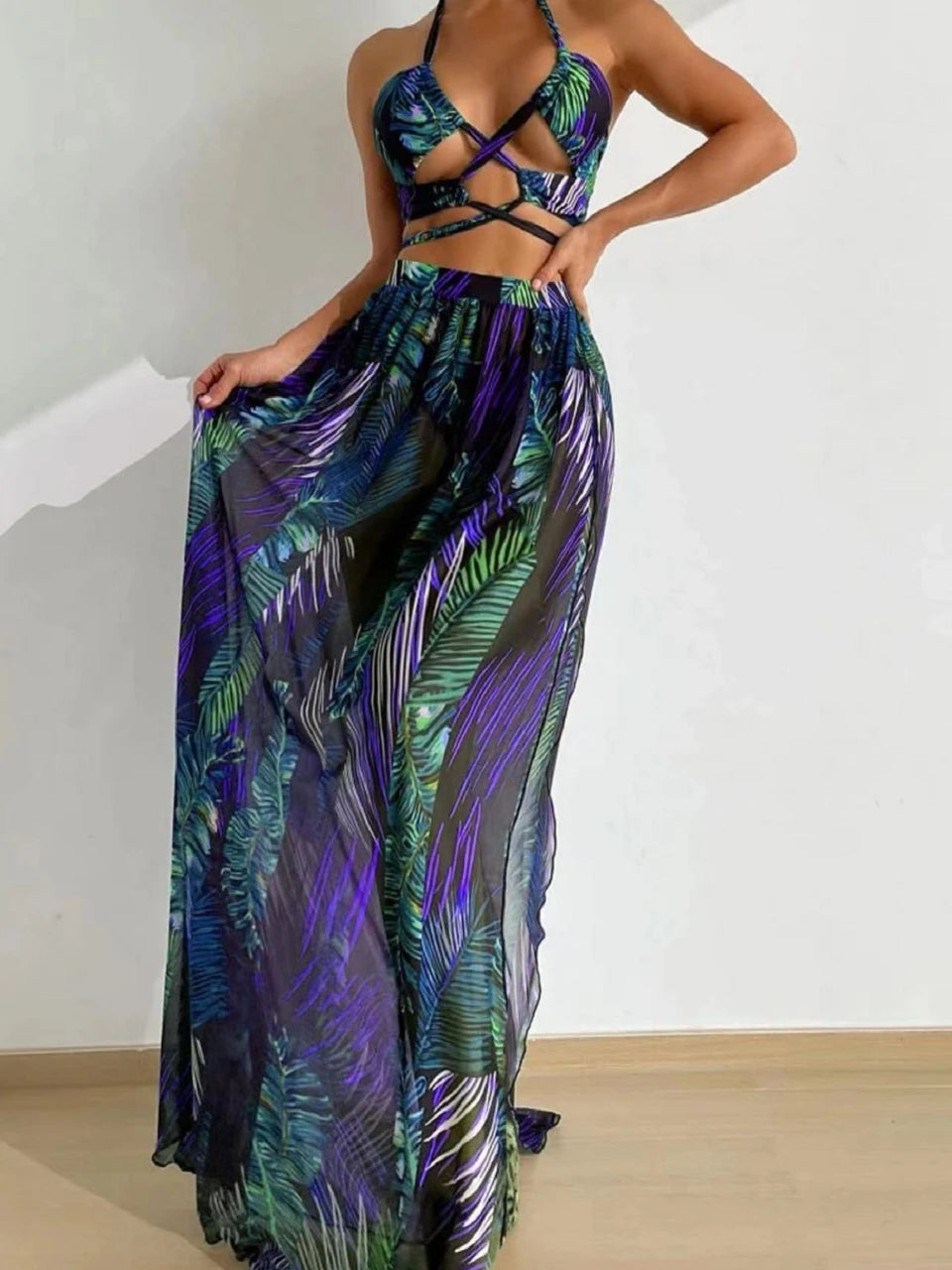 2026 Ultra Stylish 3pc Tie Dye Cross Swimsuit & Cover Up
