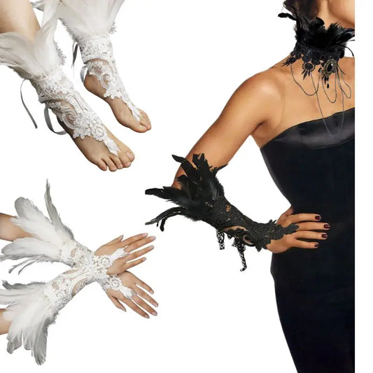 Cat Scan Fashion Lace Feather Gloves