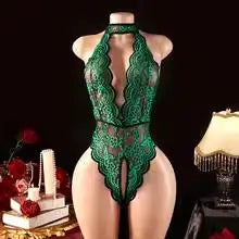 Exotic Bodycon Off Shoulder Crotchless Teddy Green Red &Blue