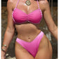 3pc Ultra Sexy Hot Pink Swimwear w/ Wrinkled coverup Skirt