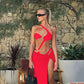 3Pcs Cut Out One Piece W/Cover Up One Shoulder Swimwear