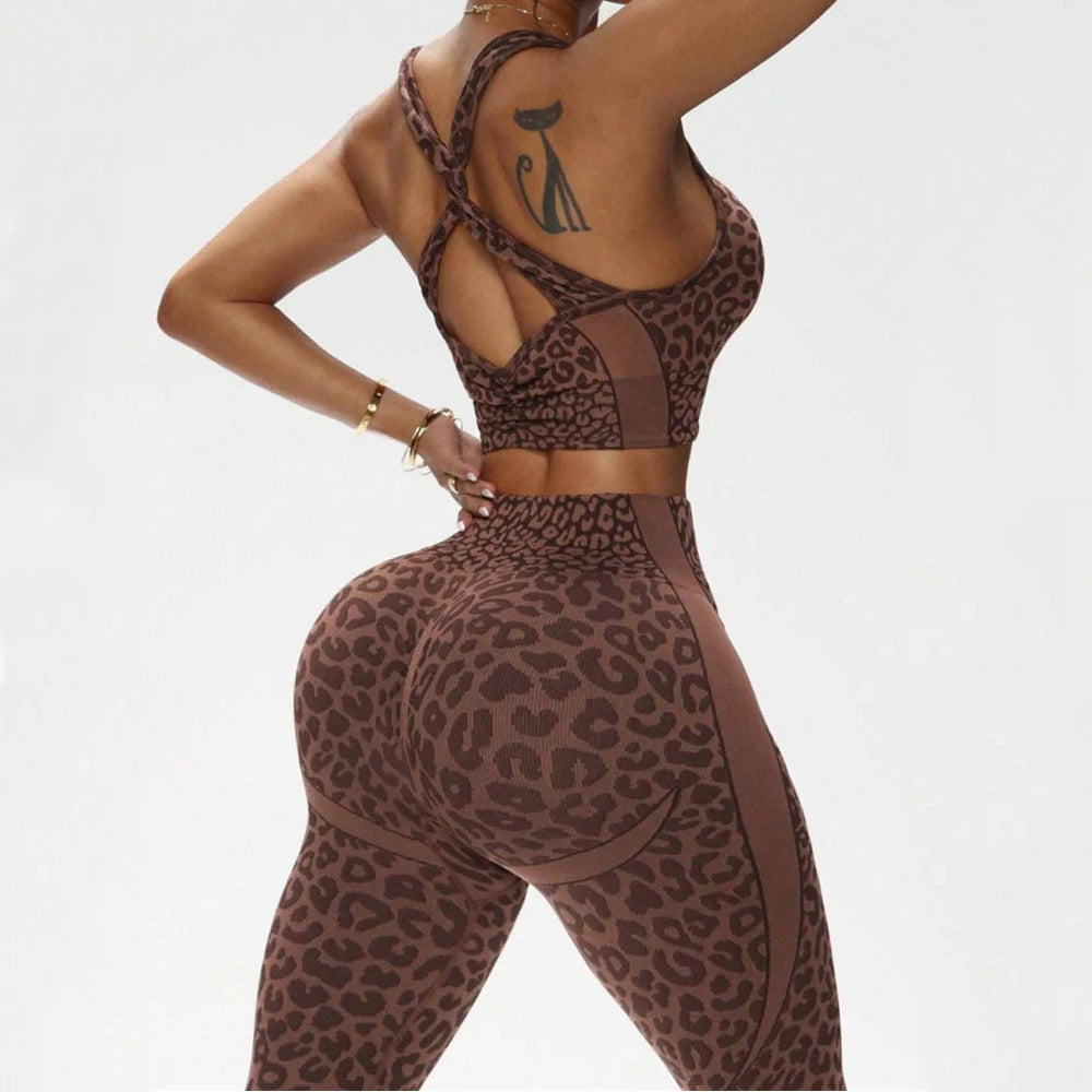 2PCS Leopard Yoga Scrunch High Waist Legging