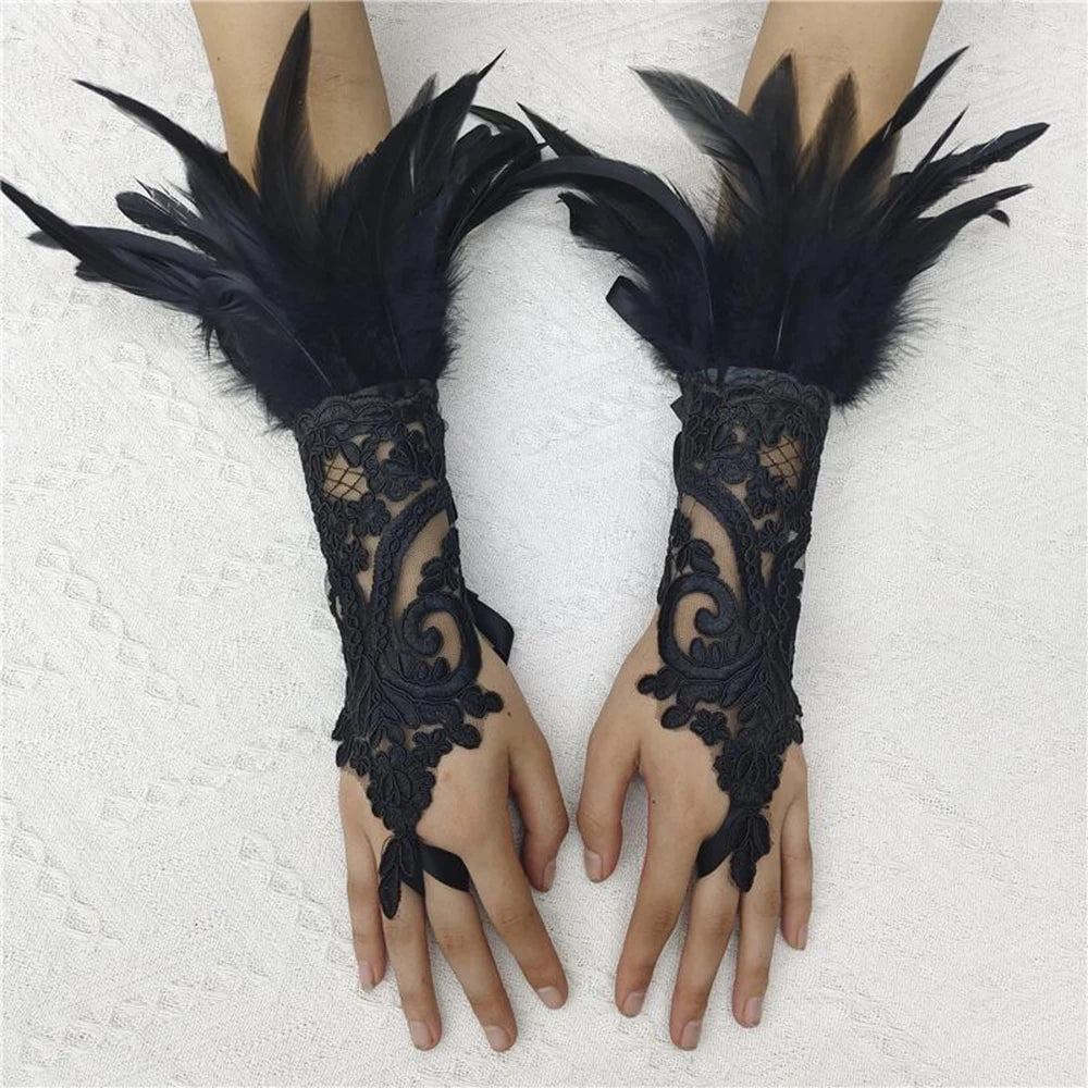 Cat Scan Fashion Lace Feather Gloves