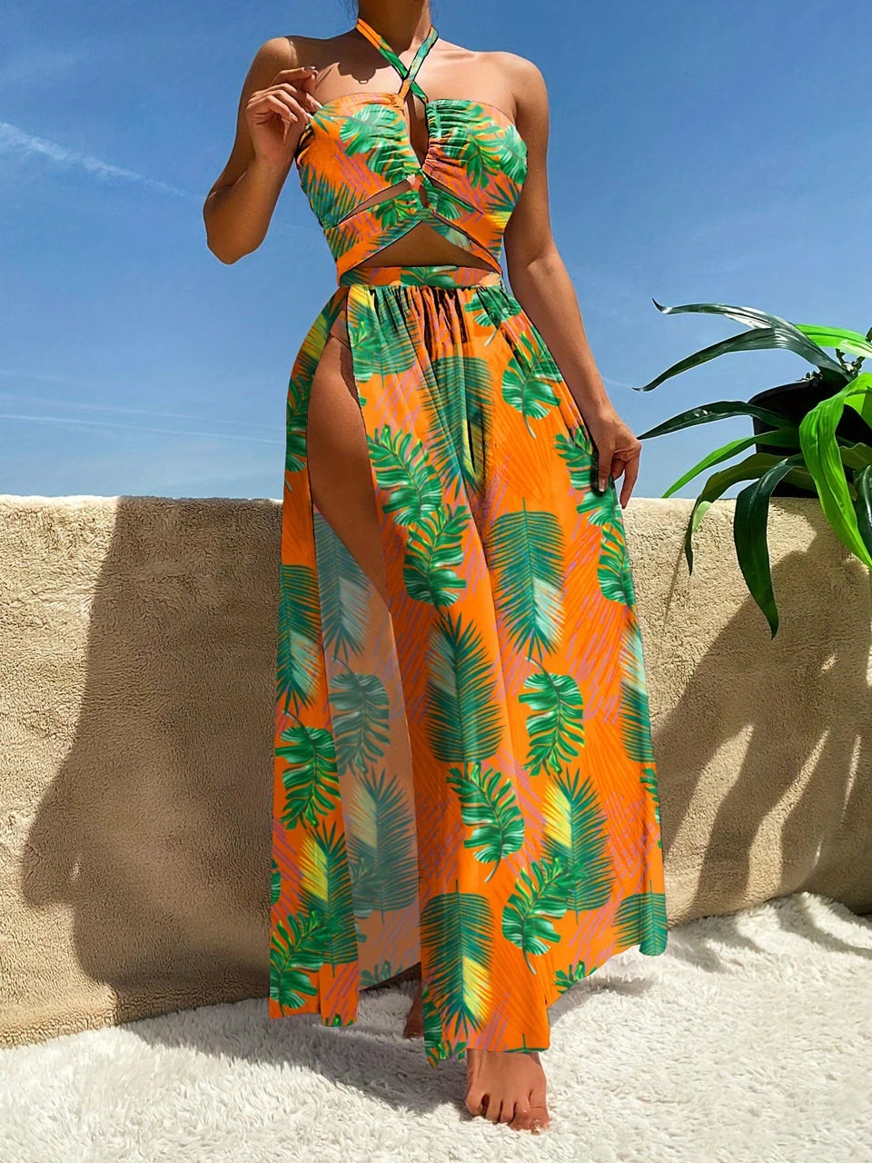 2026 Ultra Stylish 3pc Tie Dye Cross Swimsuit & Cover Up