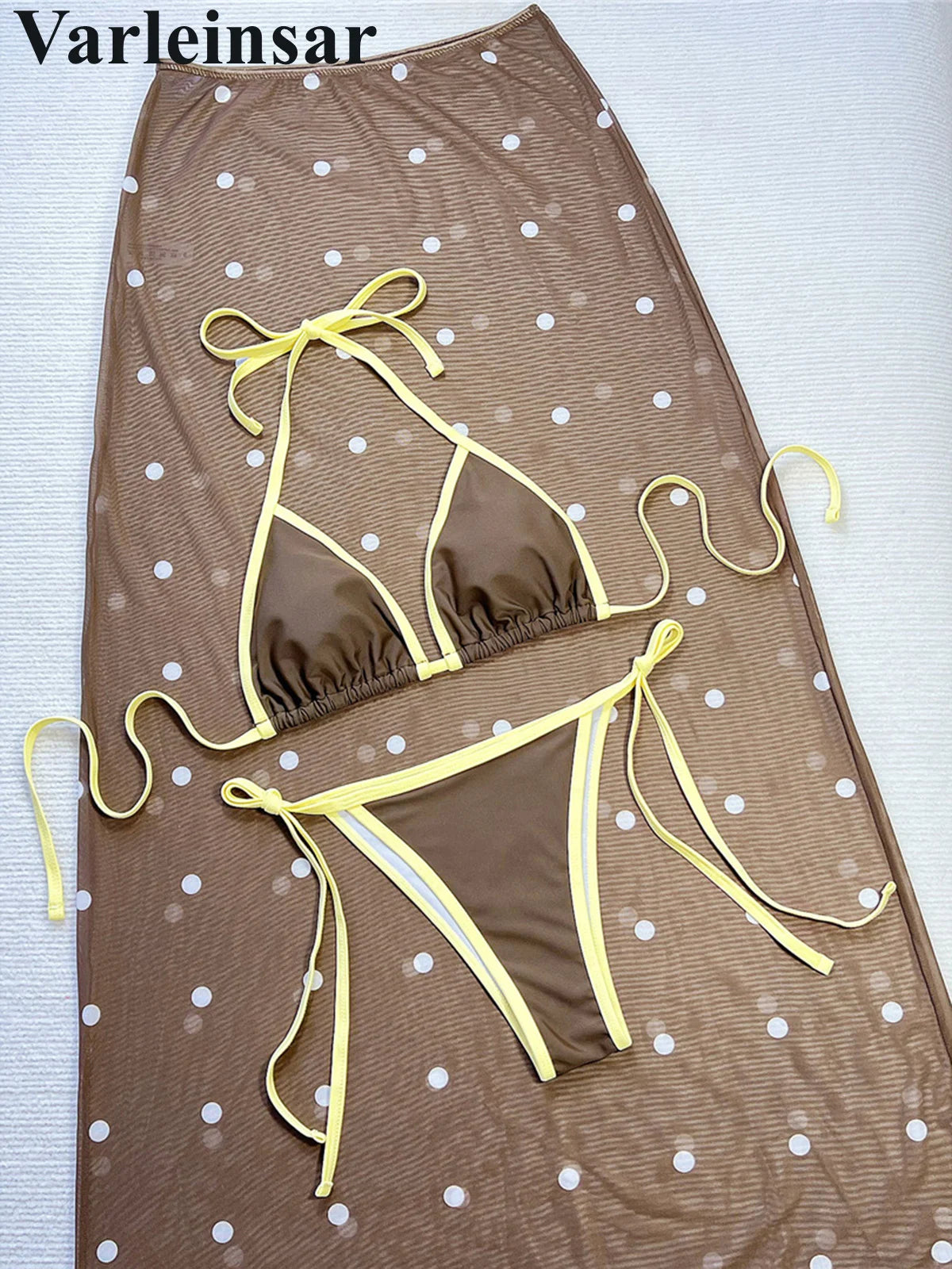3pc Polka Dot Skirt Halter Bikini  Swimwear