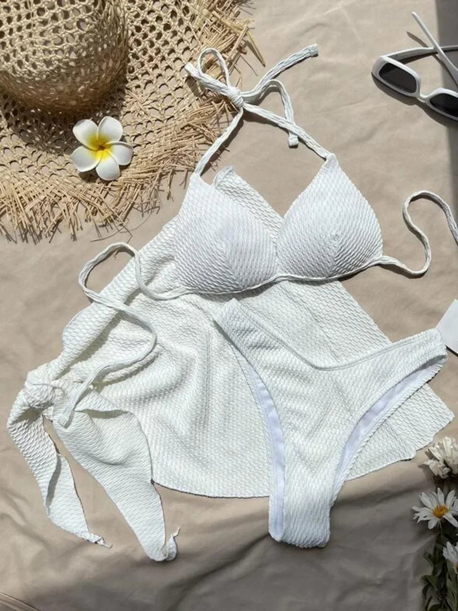3-pc Bikini Set w/Skirt Wrinkled