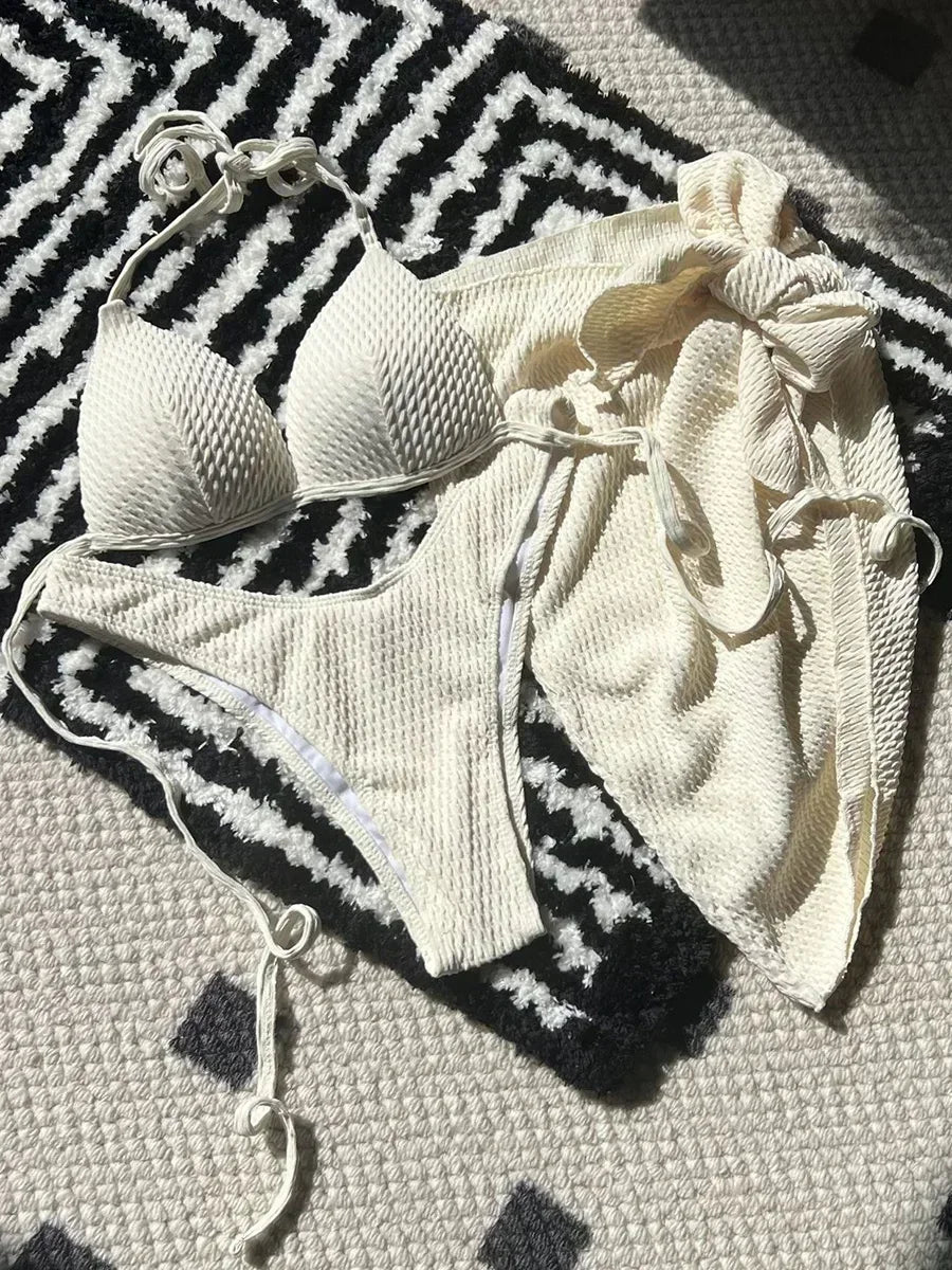 3-pc Bikini Set w/Skirt Wrinkled