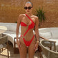 3Pcs Cut Out One Piece W/Cover Up One Shoulder Swimwear