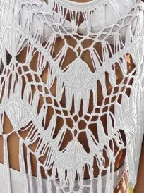 Sexy embroidered Hollow out Long Tassel Cover Up